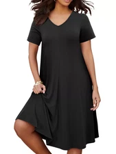 Roaman's Ultrasmooth V-Neck Swing Dress Soft Knit Flattering Fit Size L NWT