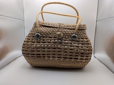 Vtg 50  s-60's Straw Basket Weave Purse With Button Closure Beach Summer