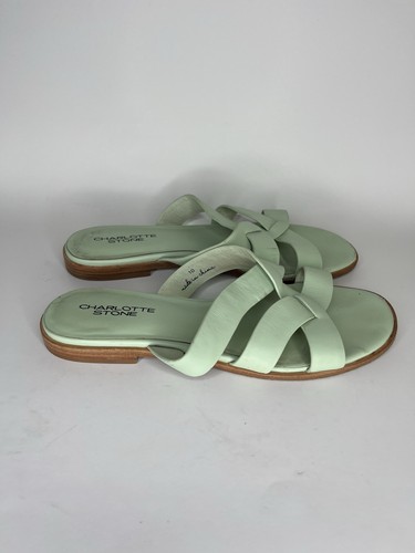 Charlotte Stone Sandalen Pantoletten Damengröße 10 grün Leder flache Sohlen