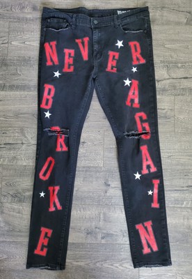 NEVER BROKE AGAIN Mens Star Black Spell Logo Stretch Jeans NBA YOUNGBOY Size 40