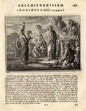 Antique Religious Print-JEROBOAM-CALF-Luiken-1712