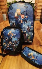 Minecraft 16" School Backpack- 3 Piece Set-Backpack-Lunch Box-Pencil Case- NEW