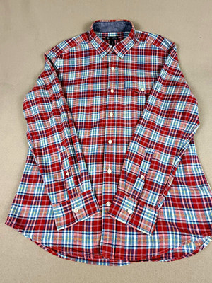 Gap Men's M Red Blue Plaid Long Sleeve Classic Fit Button-Up Woven Cotton