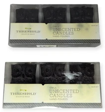 Threshold Owls Unscented Black or Dark Brown Candles 3 Count Each-2 Sets NIB