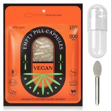 Vegan Empty Pill Capsules Size 000, 100 Count 1 Pack of 100 , Clear