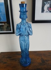 Vintage Blue Glass Abraham Lincoln Bottle Approx 16" High Made In Spain(3)