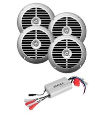 New PLMRMP3A 4 Ch 800W Waterproof MP3 Input Marine Power Amp 4 Silver Speakers