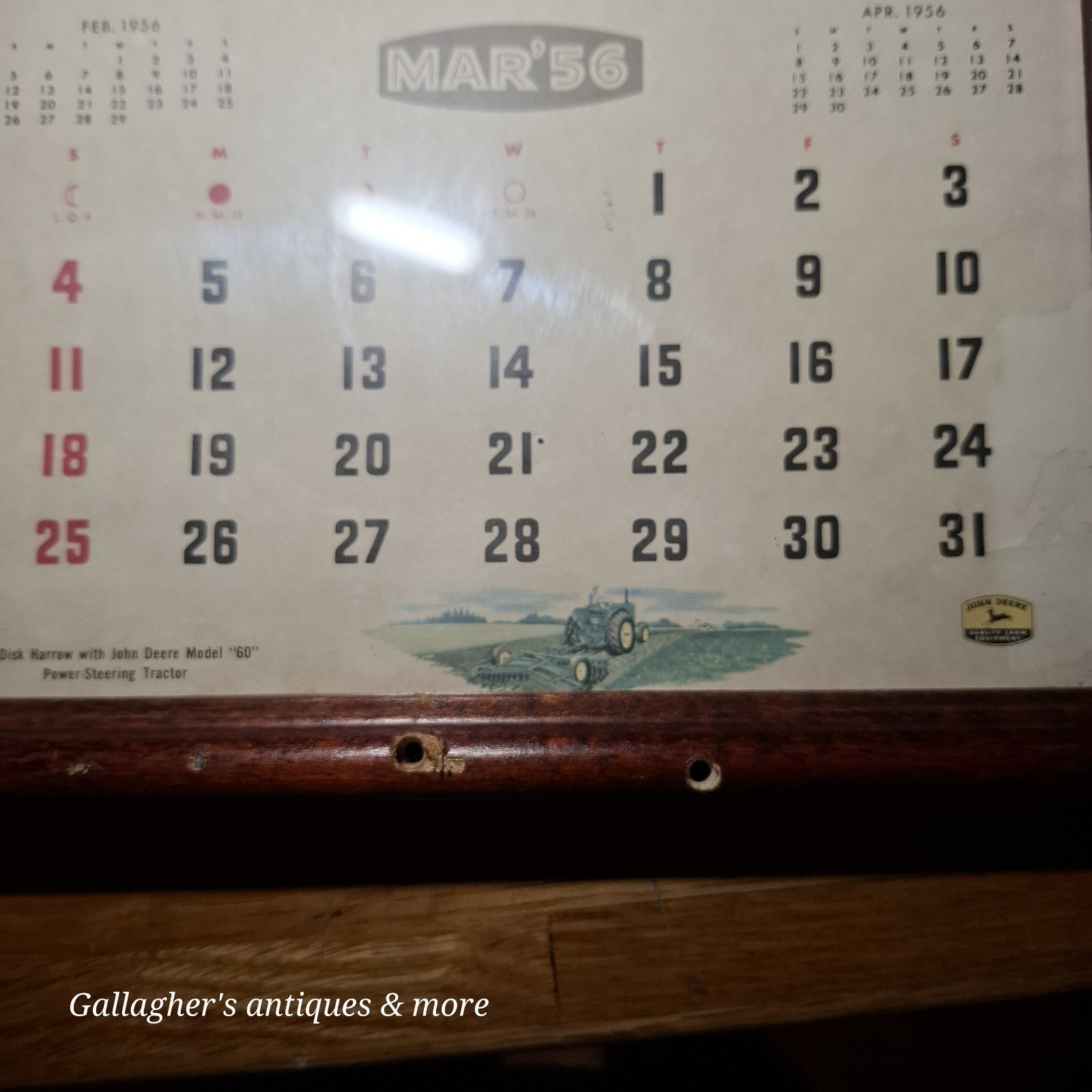 Framed Vintage 1956 JOHN DEERE Calendar Model 60 Power-Steering Tractor & Bird