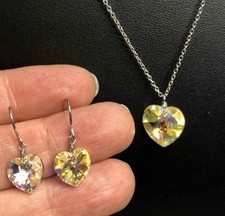 6739 Sterling silver Italy 925 Crystal heart pendant necklace 18" & Earring set