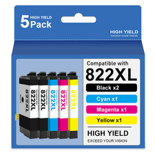 5PACK 822XL T822XL Ink Cartridge For Epson WorkForce Pro WF-3820 WF-4820 WF-4833