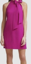 Vince Camuto Women's Purple Lined Shift Bow-Neck Halter Dress Size:14