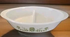 Vintage Glasbake J2352 Green Daisy Pattern Divided Casserole Serving Dish