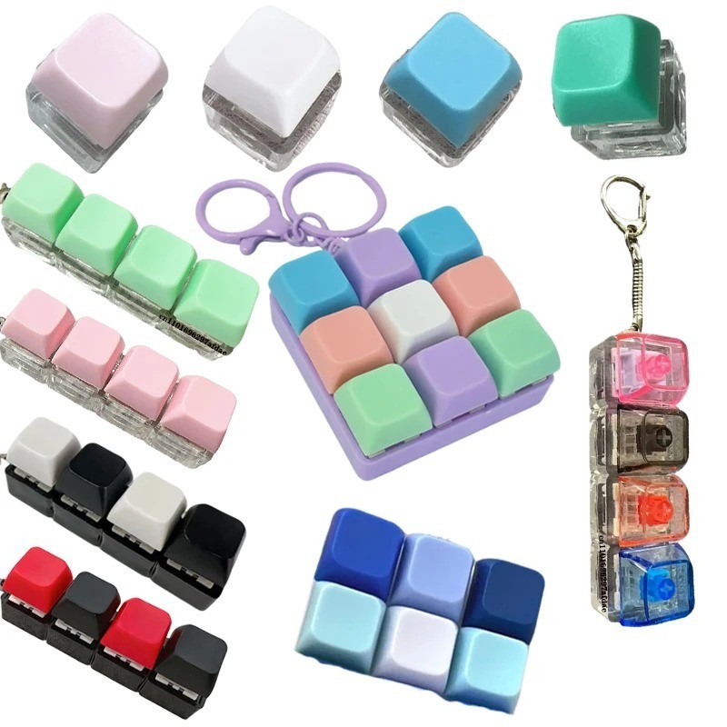 1/4/9Key Mechanical Keyboard Keychain Fidget Toy Stress Relief for Adults UK
