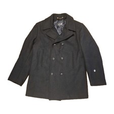 Michel Beaudouin Mens Black Pea Coat/Reefer Jacket 100% Wool. Size 48 / L