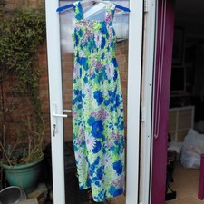 Vintage 1960s  St Michael blue/yellow floral print maxi dress bust 34 in.