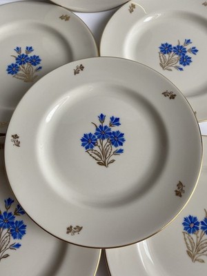 Pickard Cornflower Bread/Dessert Plates 6.5 D Blue Gold Accents Set of 6