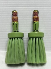 Set Of 2 WOODEN FIGURAL MAN PRIMITIVE BRUSH NOVELTY VANITY WHISK BARBER  VINTAGE