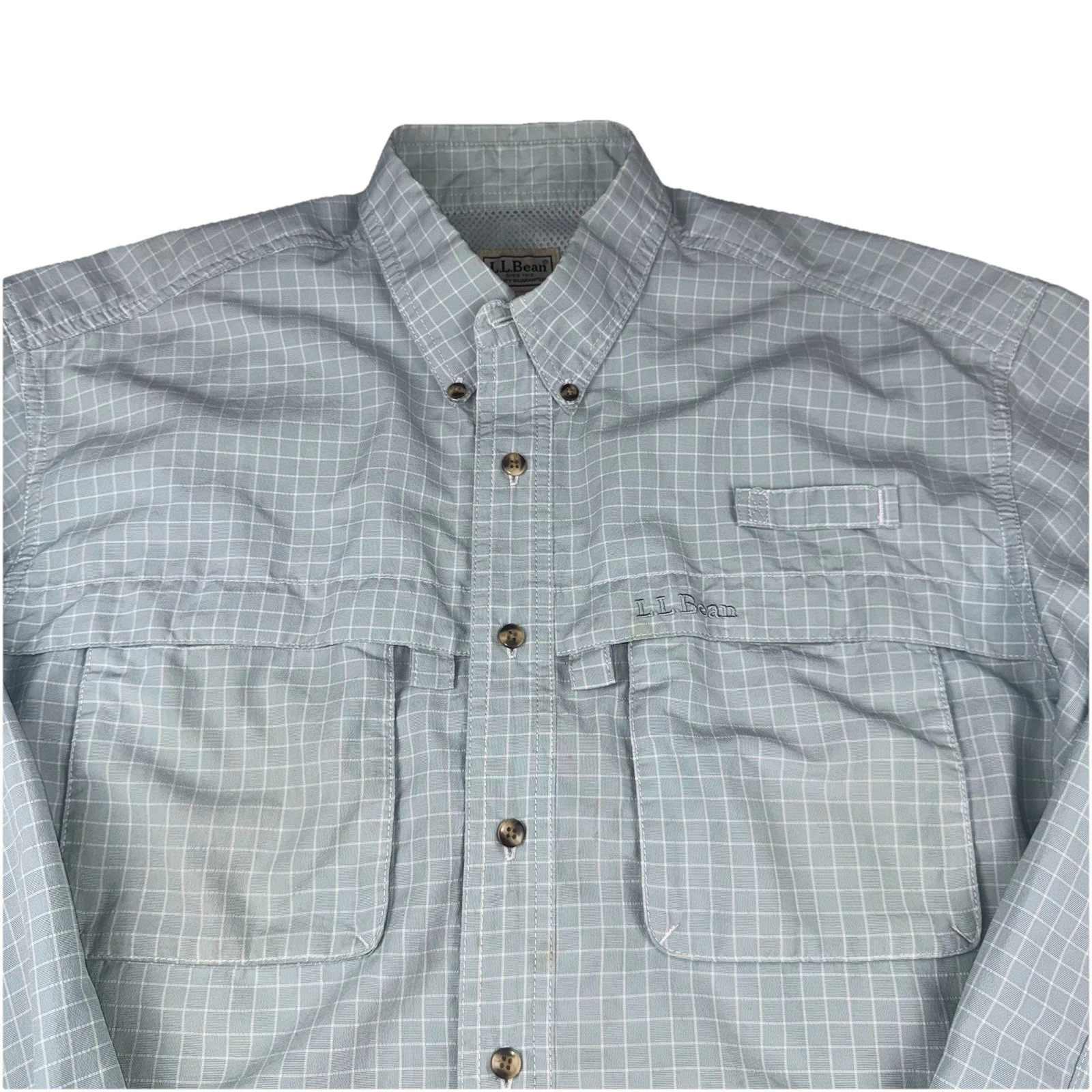 L.L.Bean Shirt Mens Medium Vented Fishing Nylon Long Sleeve Roll Tab Hiking