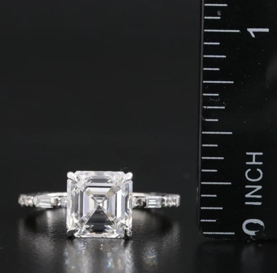 CERTIFIED 3.7 Ct Asscher Lab Created Diamond Engagement Ring 14k White Gold - Image 2 of 4