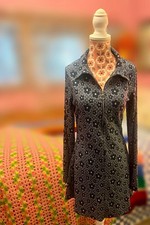 Urban Outfitters Harley Blue Daisy Long Sleeve Zip Mini Dress