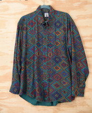 Vintage Mareh Twill Aztec Print Button Down Shirt Mens Large - USA Made