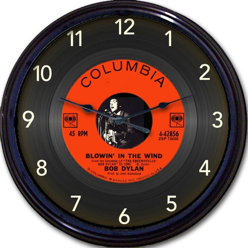 Bob Dylan Blowin' in the Wind Wall Clock Retro Image of Vinyl 45 RPM Record 10" - 第 1/1 張圖片