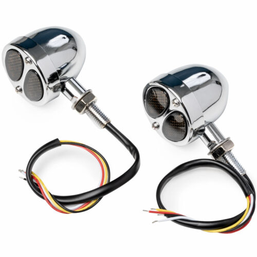 2x Universal Chrome Bullet Turn Signals with Integrated Brake/Running Lights - Picture 2 of 5