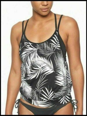 Athleta Black Sandy Beach Tankini Top-Size 32B/C. - NWT Black white palms print