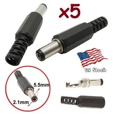 5-Pack 5.5x2.1mm 13 Male Solder DC Power Barrel Tip Plug Straight Connectors
