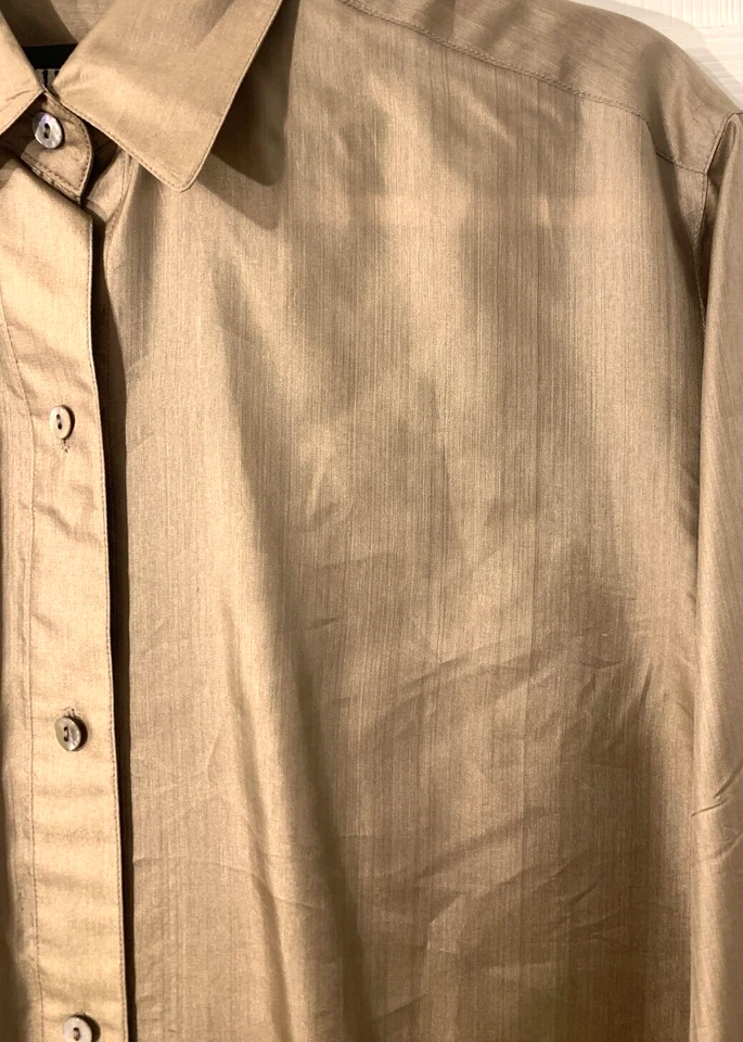 Blusa túnica clásica Ellen Tracy de seda talla 2 (40" busto) bronce abotonada LS usada en excelente estado Foto 3 de 4