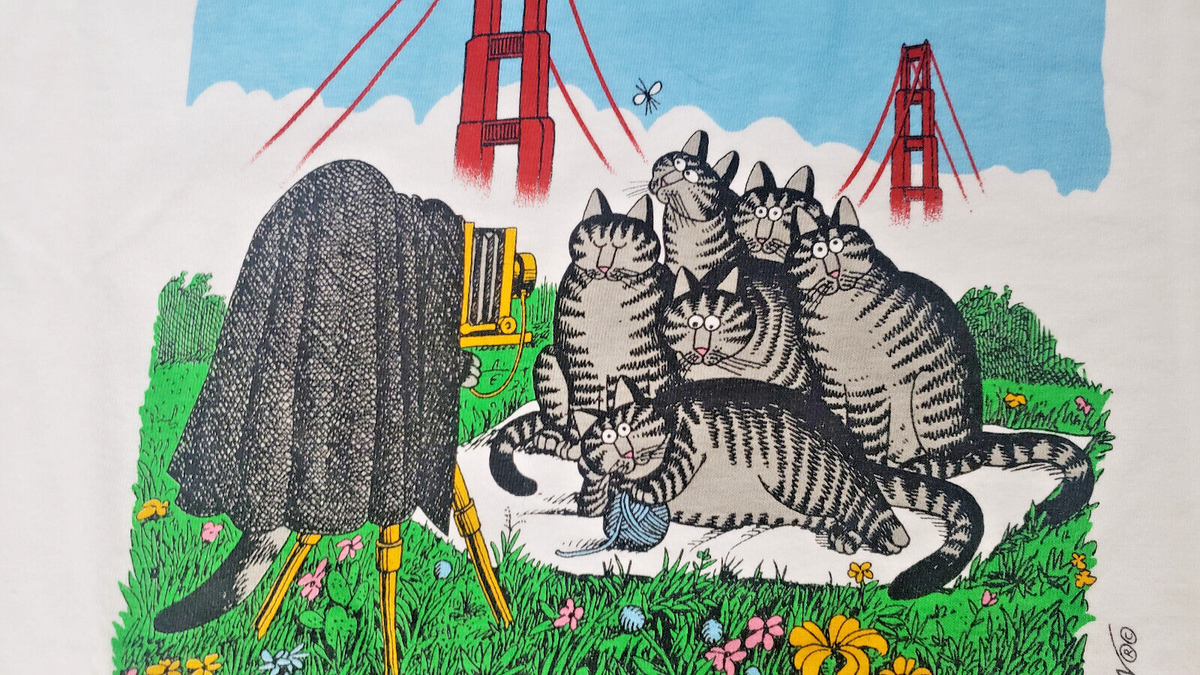 RARE Kliban Cat San Francisco Golden Gate Bridge Tourists Crazy