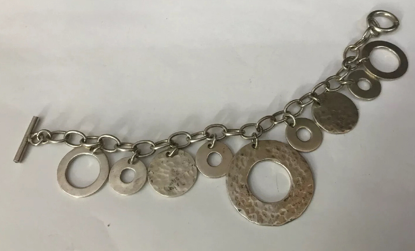 Solid HM Hallmarked Sterling Silver Hammered  Cir… - image 9