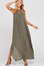 Alexa Lace Motif Sleeveless Halter Maxi Dress
