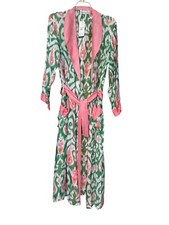 Boho Ikat Robe by One Hundred Stars - Green Pink Kimono Duster, NWT Size M/L