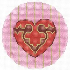 Needlepoint Handpainted Lee BJ Canvas Ornate Heart 3"