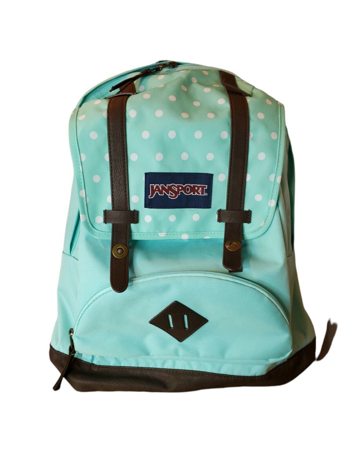 Jansport Backpack Mint Green Polka Dot School Work Bag Aqua Turquoise 