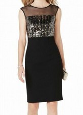  VINCE CAMUTO ILLUSIONS SEQUINED COCKTAIL SHEATH BLACK DRESS sz 12