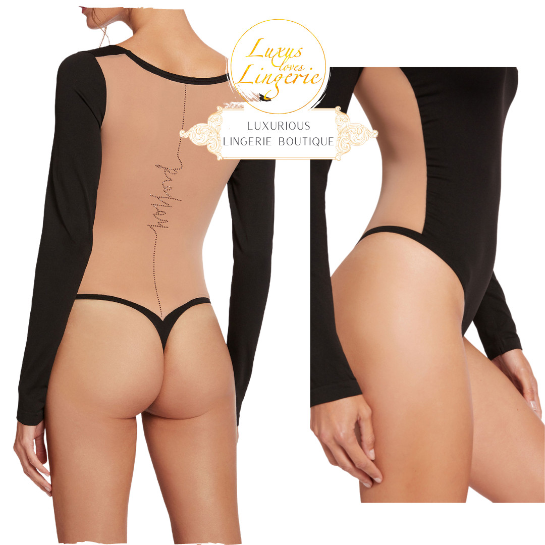 Logo Script Crystal String Body Wolford S Fairly Light Black Seam 220 Crystals