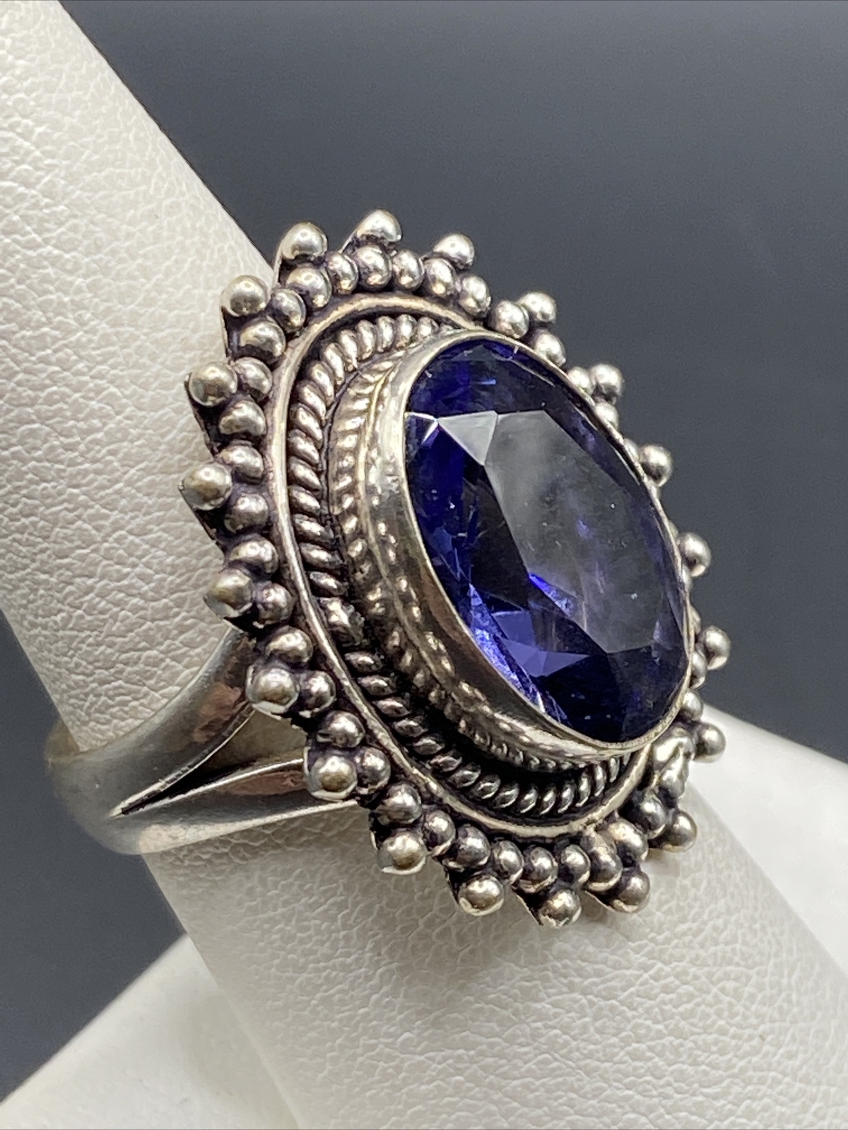 Sterling Silver Large Purple Stone Split Shank Ri… - image 4