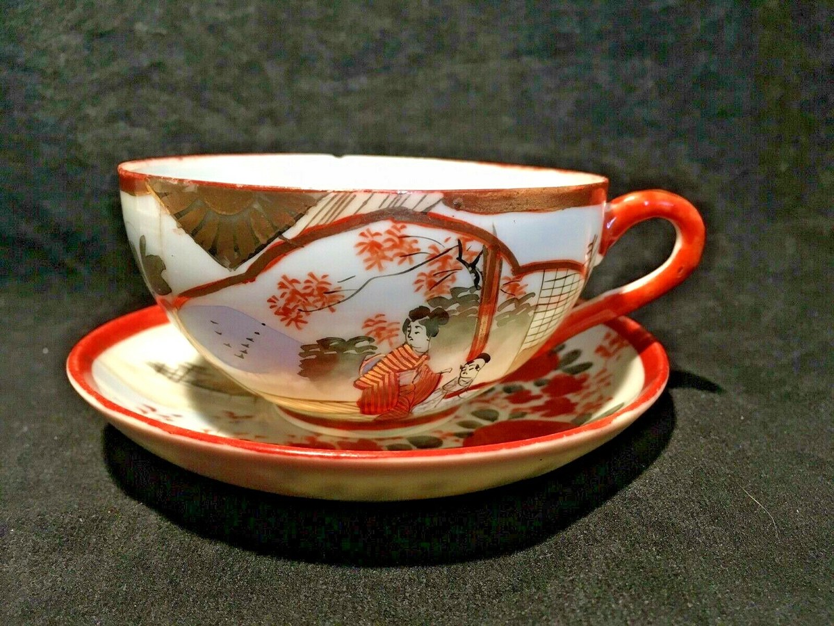 Ceramic Tea Set Antique Japanese Tea Cups Vintage Hand Painted