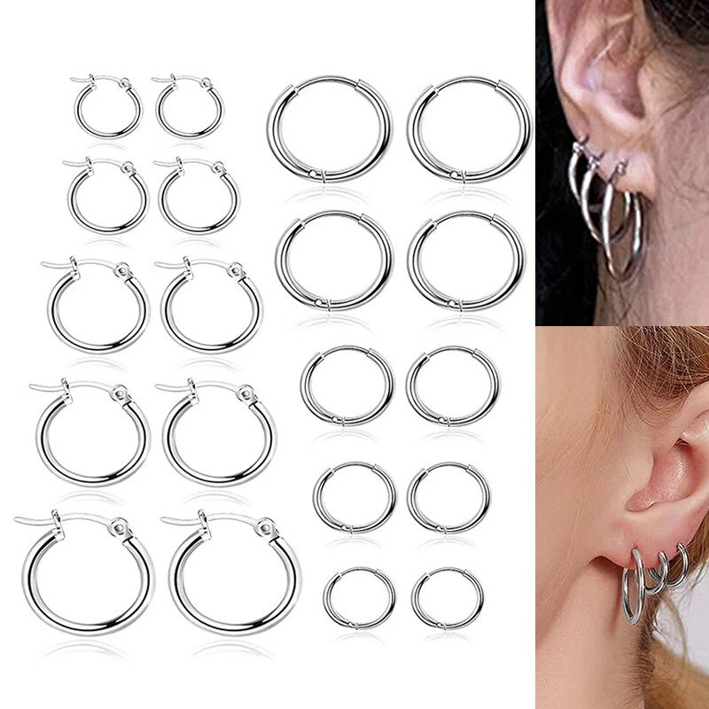 Small Hoop Earrings Set Stainless Steel Huggie Earrings for Women  Girls,8MM-16MM | eBay