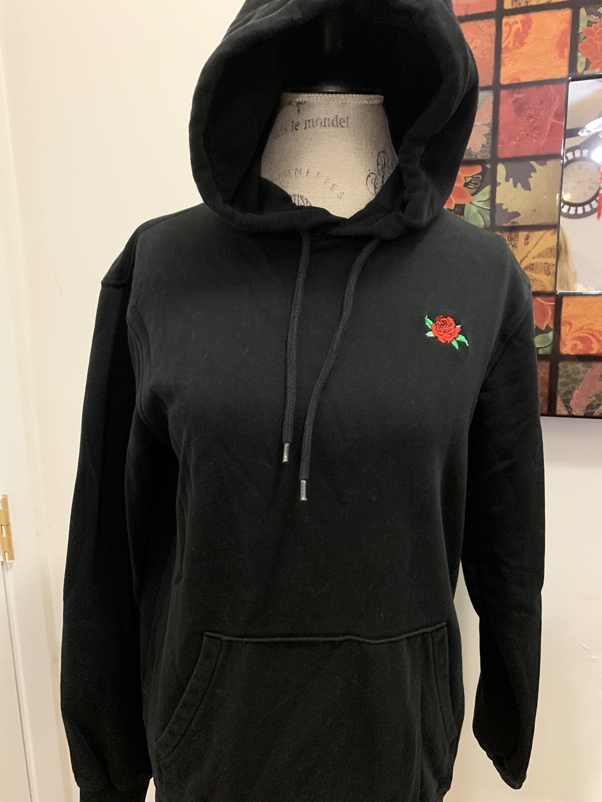 H u0026amp; M Divided menu0026#039;s black pullover hoodie with red rose- size XS |  eBay