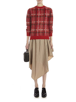 NWT Carven Red Black White Tan Mohair Blend Fuzzy Pullover Preppy Sweater Large