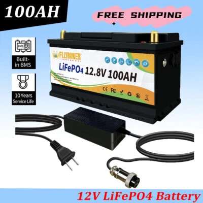 FLLYROWER 12V 100Ah LiFePO4 Batería Litio 100A BMS para Solar Autocaravana Barco