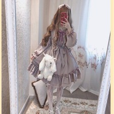 Women Kawaii Lolita Lavender Dress Love Girly Japanese Style Vintage Puff Sleeve