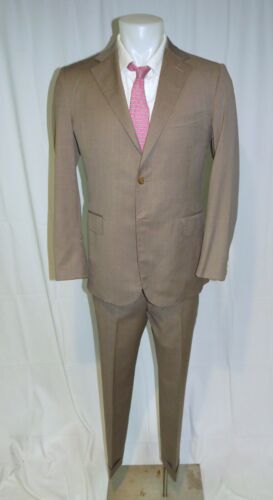 Martin Greenfield Tan Striped Recent Flat Front Two Button Suit 40R