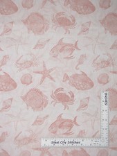 Sea Shell Crab Seahorse Cotton Fabric Coral Wilmington Seaside Wonders  Yard