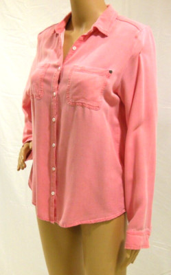 About A Girl Los Angeles Pink Button Up Top Super Soft Rayon Blouse Women M EUC