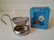 Vintage Swedish No-Drip Strainer For Coffee Tea Nickle Plated Steel In Box 