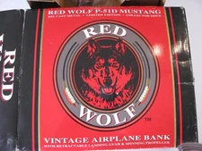 Vintage 1996 Liberty Red Wolf P-51D Mustang 47017 Airplane Die Cast Bank NEW